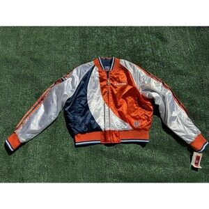 VTG Chicago Bears Carl Banks Reversible Full Zip Jacket Womens XL Satin Quilted